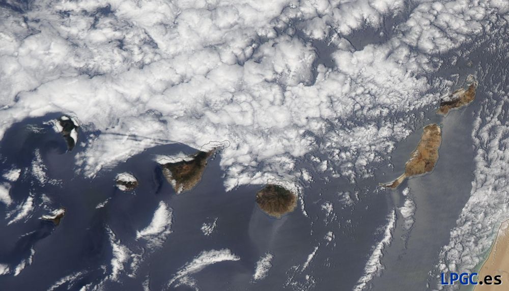 Vista de los cielos de Canarias el 24 de Abril de 2024 desde el satélite Aqua / MODIS.
