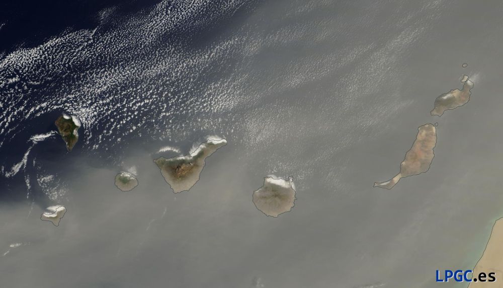 Vista de los cielos de Canarias el 24 de Abril de 2024 desde el satélite Aqua / MODIS.